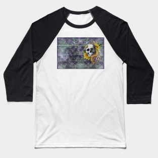 Skull and Sunflowers on Grunge Background Baseball T-Shirt